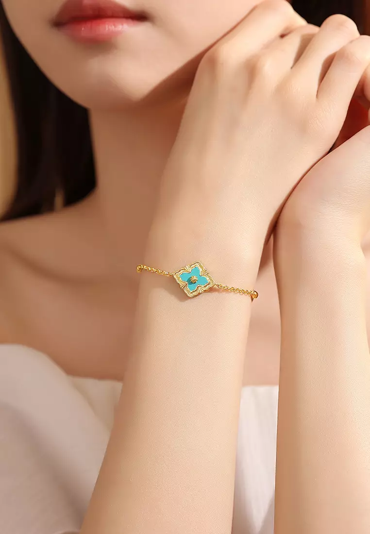 Gelang Wanita Original Korea Fashion Four-Petal Flower Style Titanium Zirkon Berwarna Cewek Bracelets