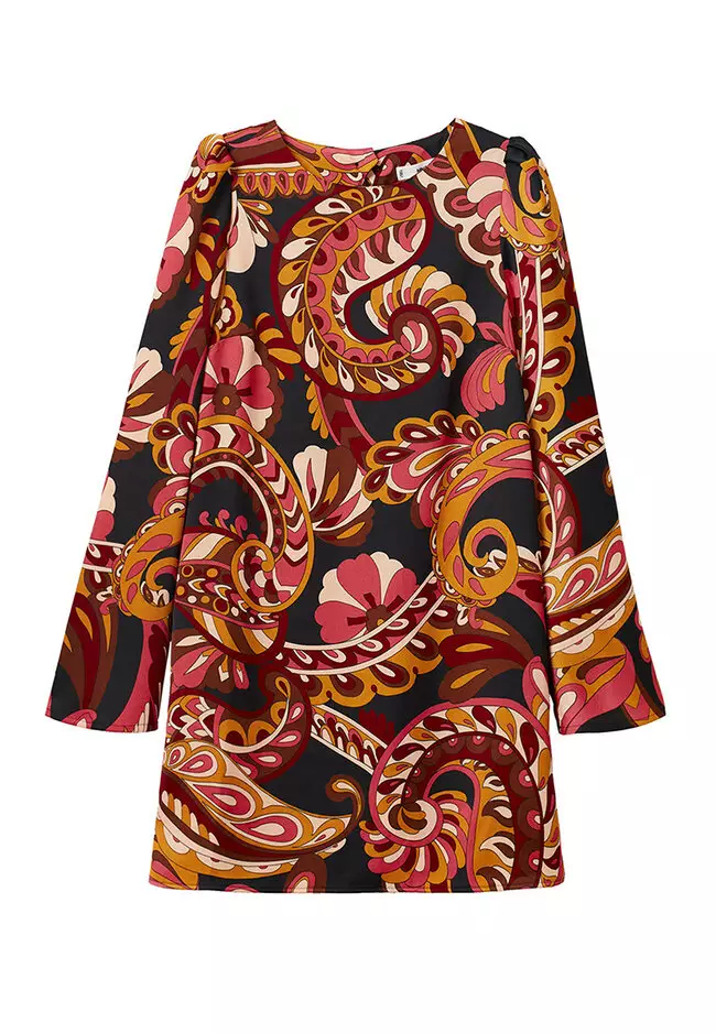 Printed Dress With Balloon Sleeves