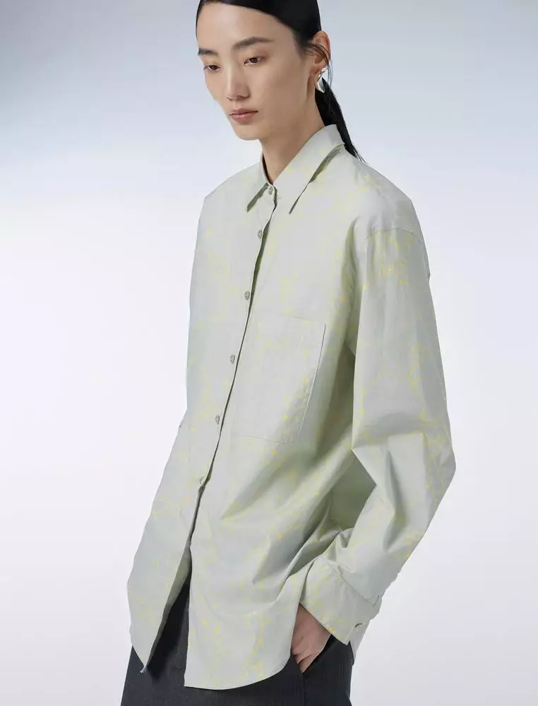 Long Sleeve Collared Printed Shirt