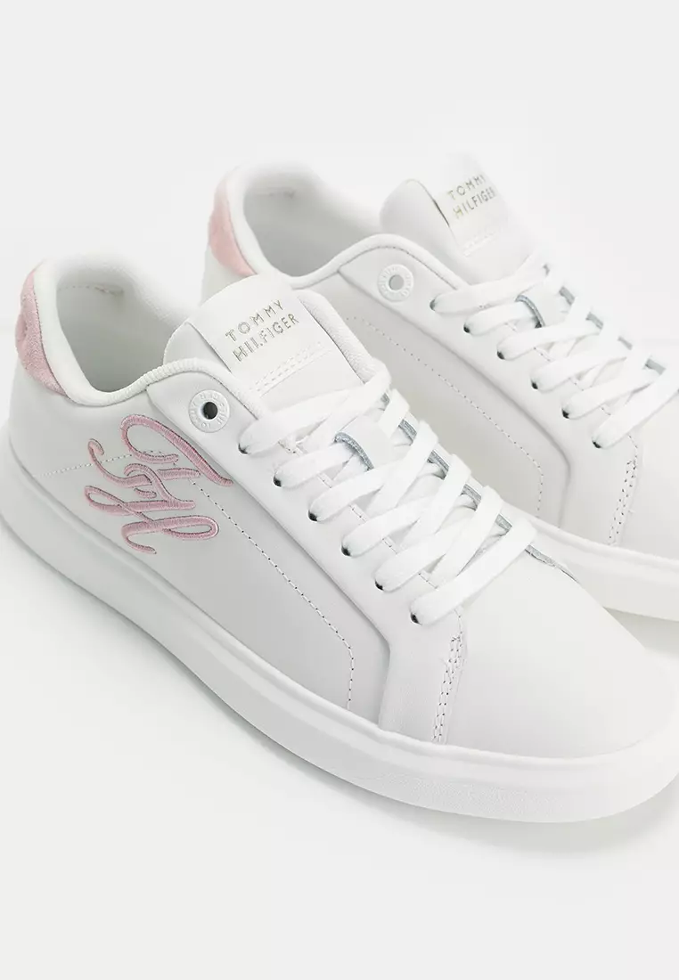 Icon Leather Logo Embroidery Court Trainers - TH Mainline