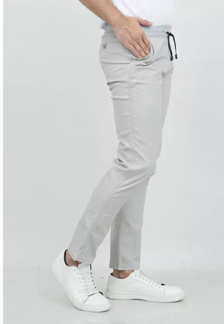 Celana chino panjang cino slimfit PINGGANG KARET krim muda houseofcuff