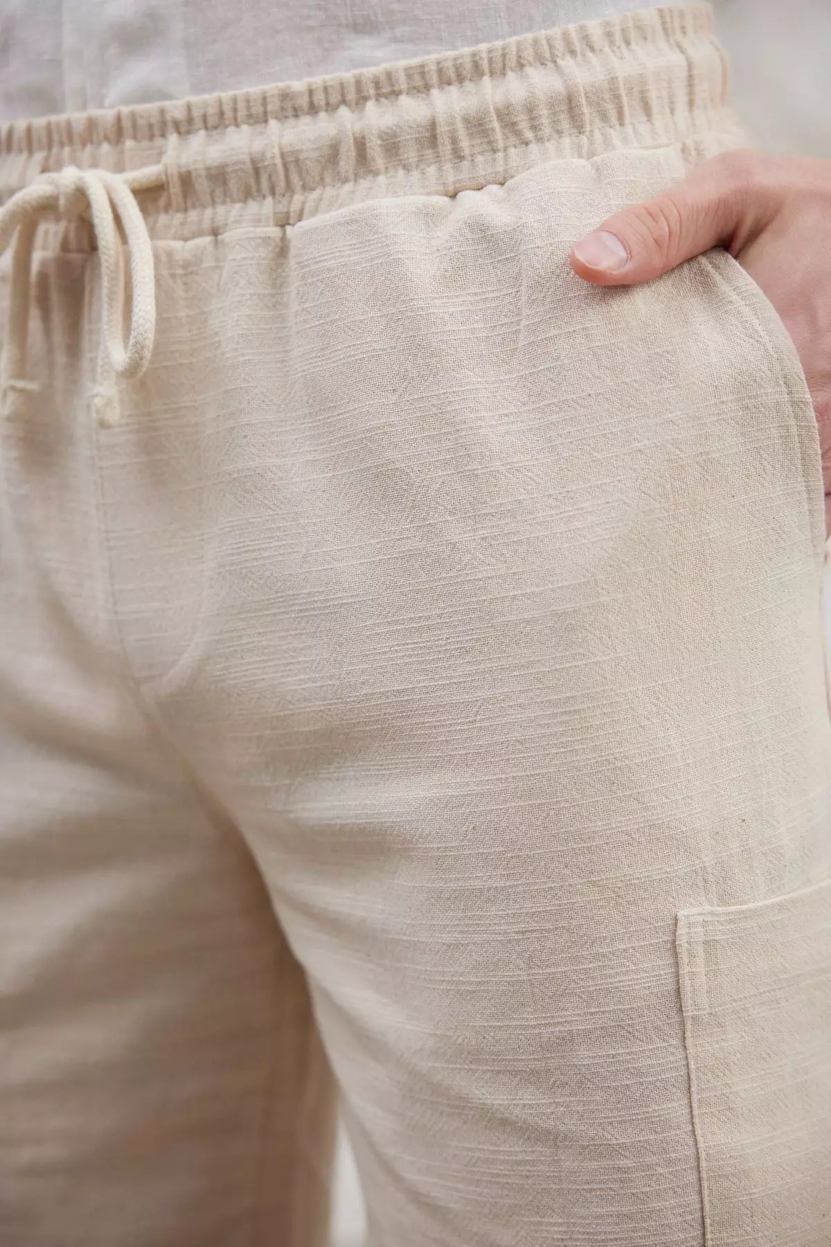 Ecru Linen Look Cotton Shorts & Bermudas with Cargo Pockets TMNSS25SR00055