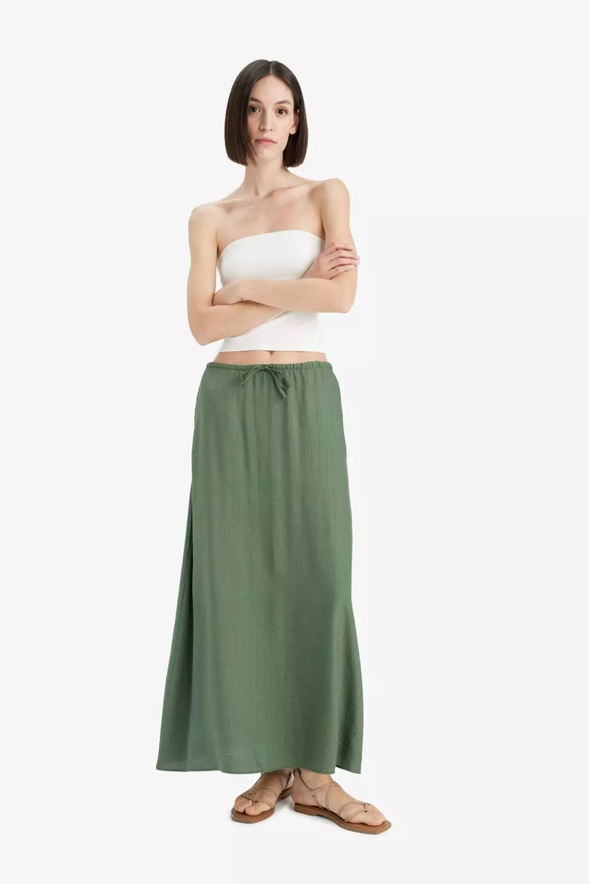 A-Line Regular Waist Crinkle Fabric Midi Skirt F6501Ax25Sm