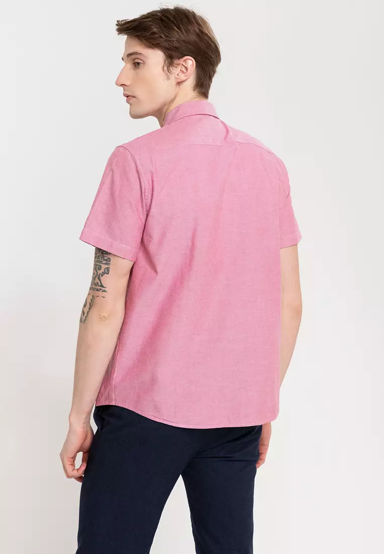 Woven Short Sleeves Casual Oxford Pea Shirt