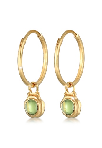 Elli Jewelry green Earrings Creole Green Peridot Gemstone Gold Plated EFE81AC401F8BAGS_1