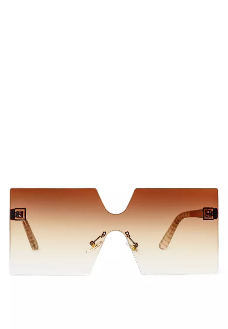 Kacamata Hitam Berwarna Ombre Tanpa Bingkai Kebesaran Dalam Warna Coklat