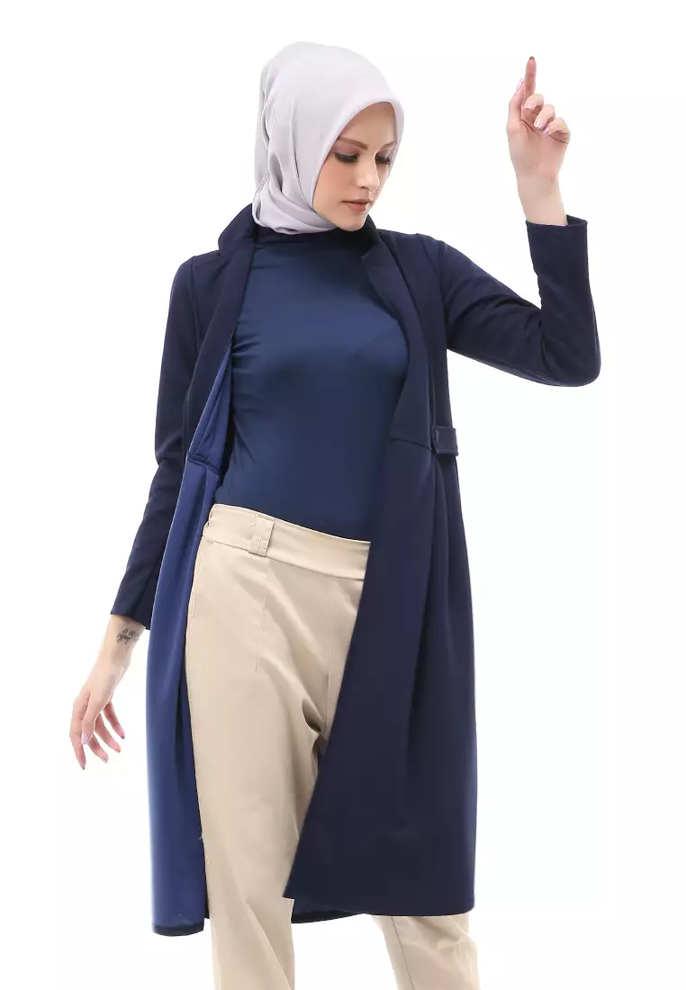 Elena Cardigan Polos Muslimah Atasan Wanita Relaxed Fit - Navy