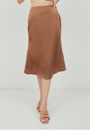 Lux Victoria Satin Silk Midi Mermaid Skirt in Bronze