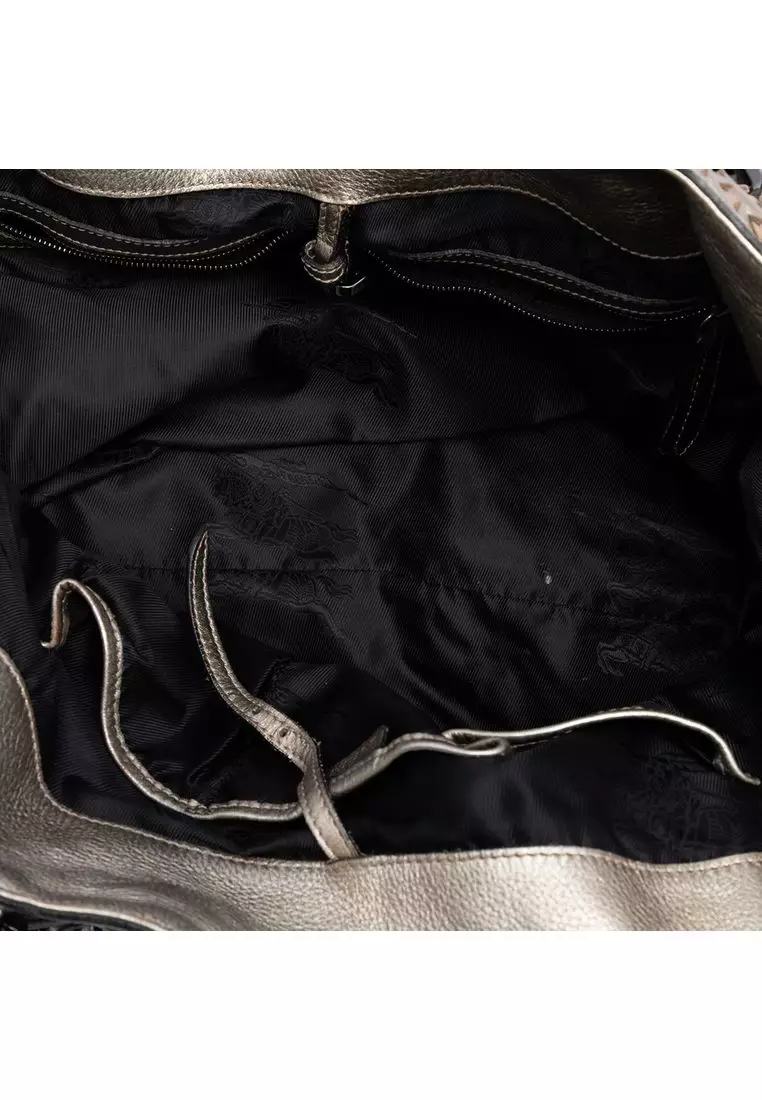 Pre-Loved Burberry Metallic Woven Leather Tote