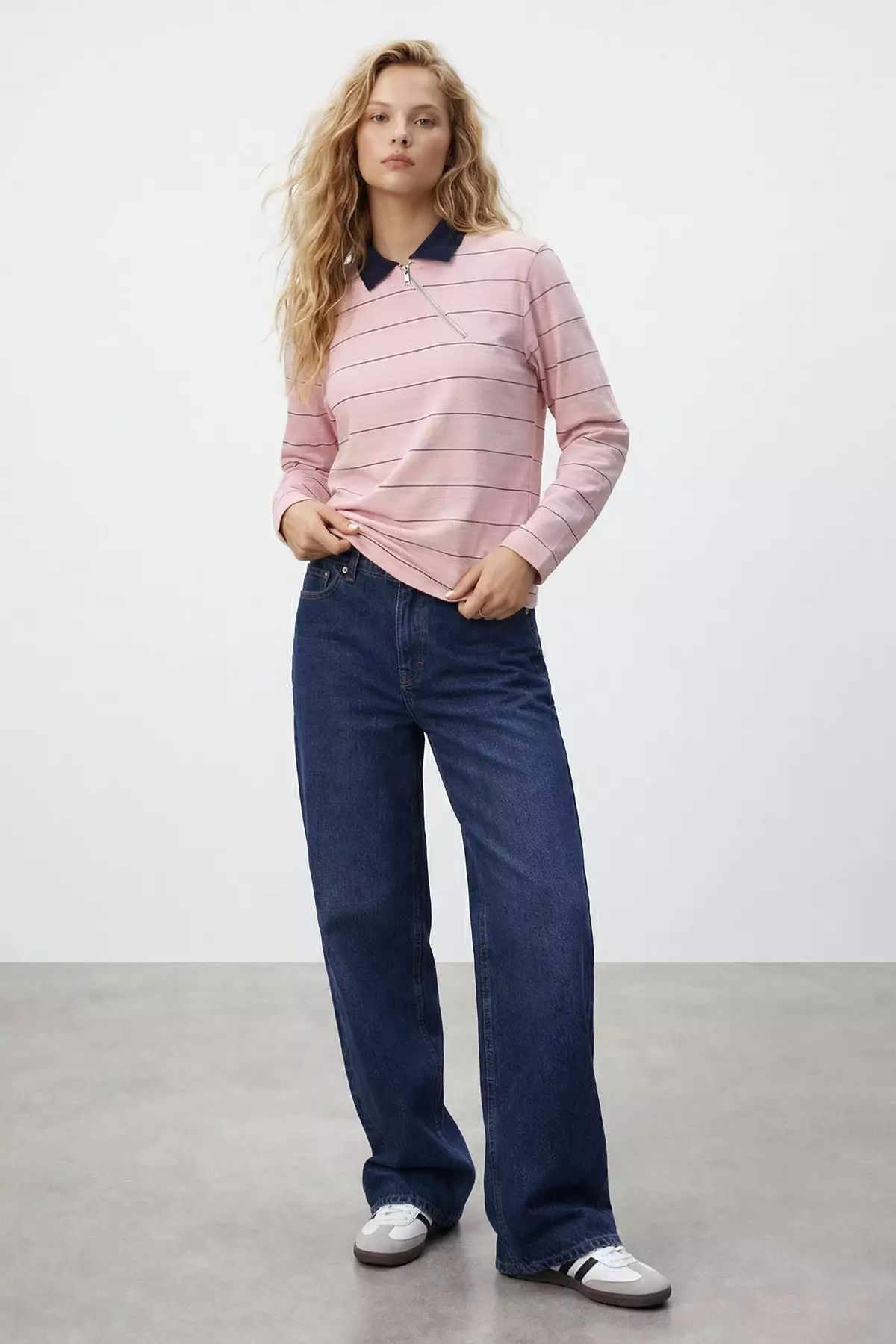 Pink Striped Regular/Normal Fit Polo Neck Zipper Tok 1% Cotton Knitted T-Shirt Twoss26Ts33