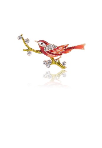 Glamorousky white Fashion and Elegant Plated Gold Enamel Red Bird Brooch with Cubic Zirconia 3E5E5ACB6277D8GS_1