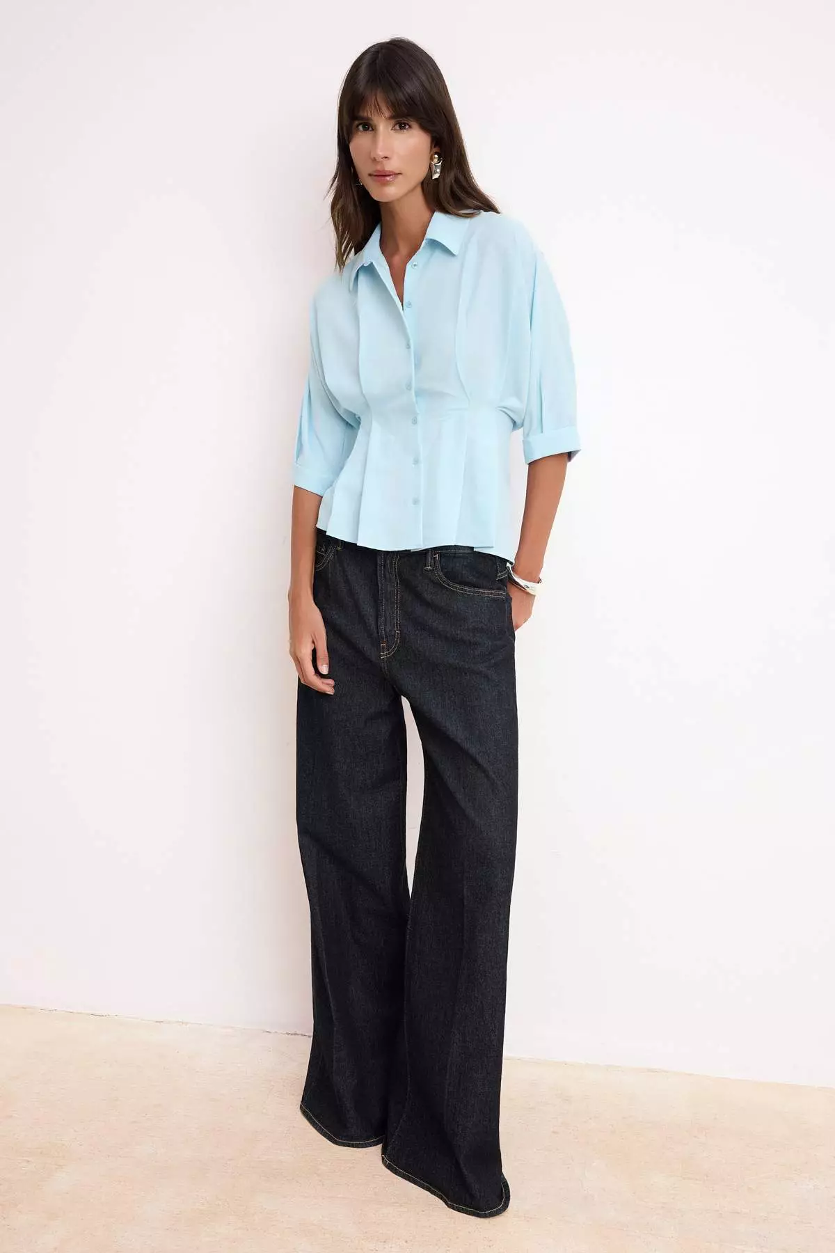 Light Blue Soft-Touch Pleated Shirt Twoss26Go51