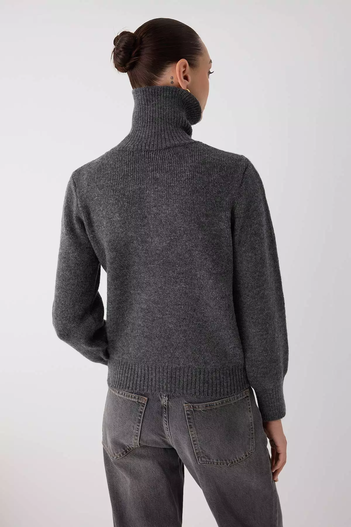 Anthracite Wool Premium Yarn/Special Yarn Zippered Basic Knitwear Sweater