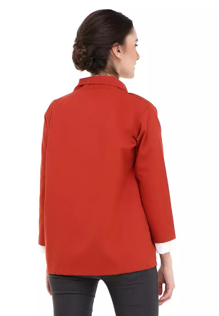 Qemsya Jas Blazer Wanita Long Outer Casual Suit Material Baby Canvas ORIGINAL - Coral