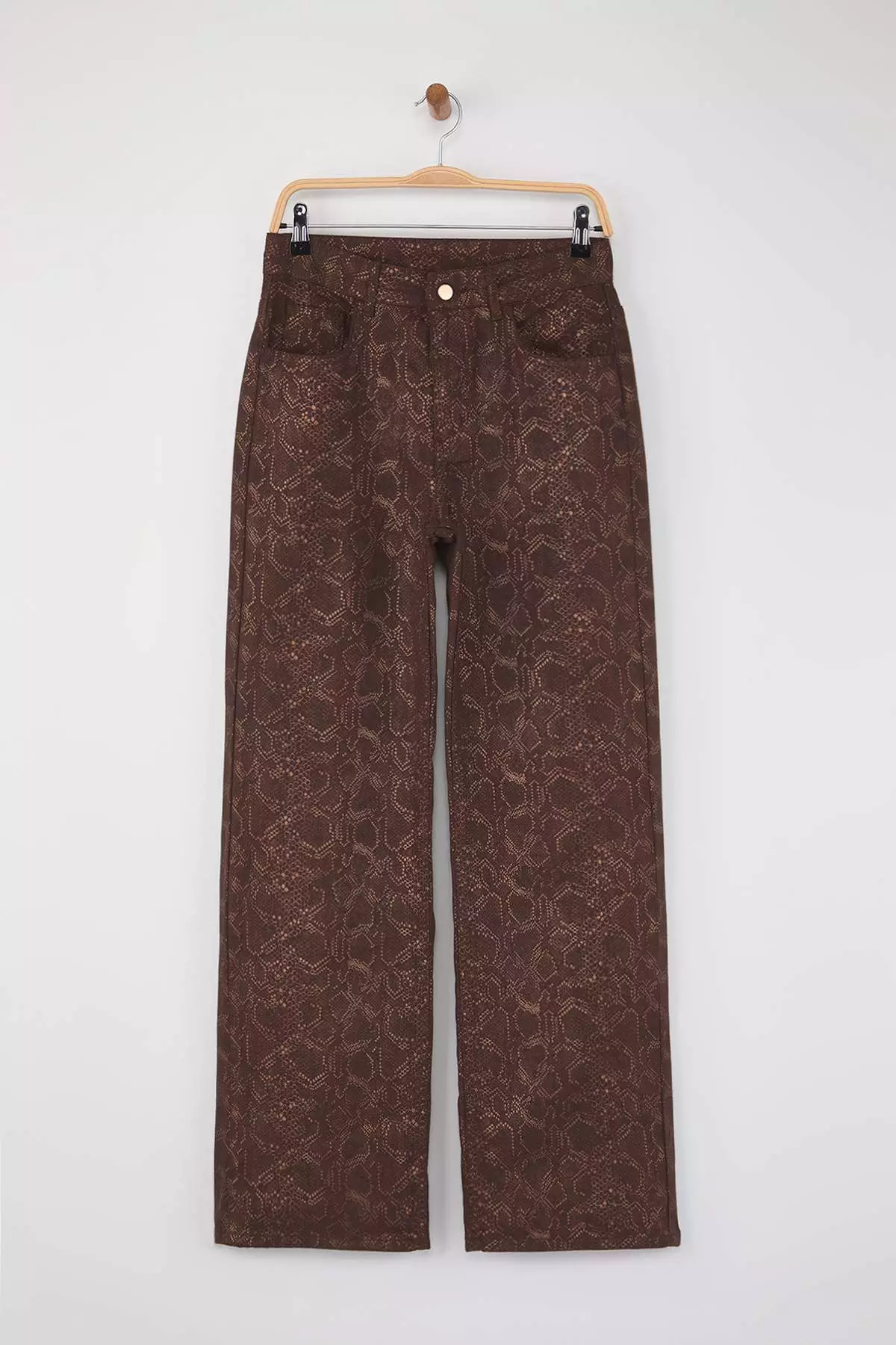 Brown Snake Patterned High Waist Wide Leg Jeans