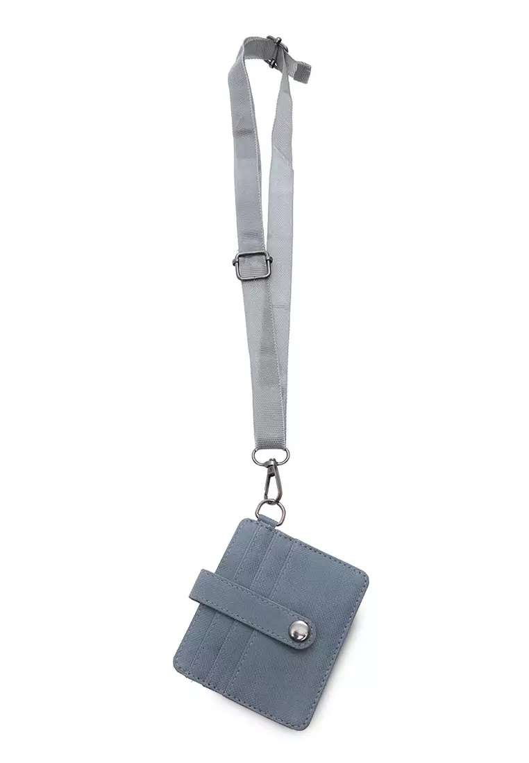 Hanging Neck Dompet Kartu 4 Slot Free Tali Gantung Motif Polos Holder Wallet Unisex - Abu
