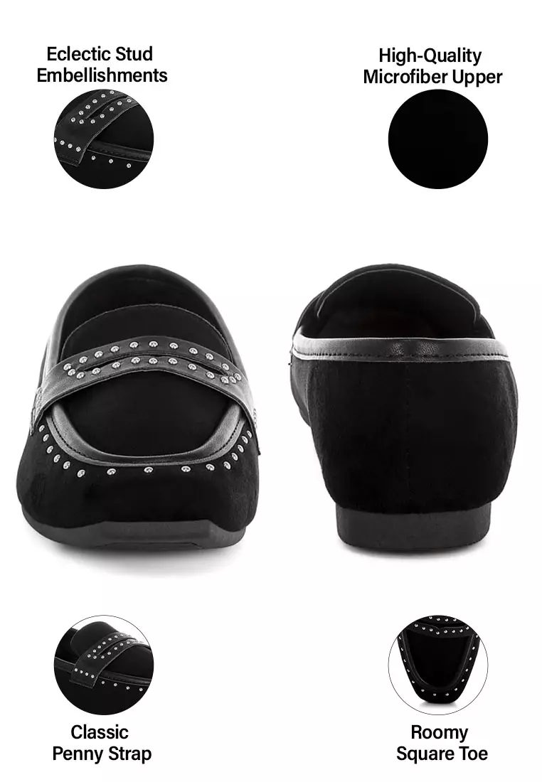 Sepatu Loafer Berhias Tali Penny Warna Hitam