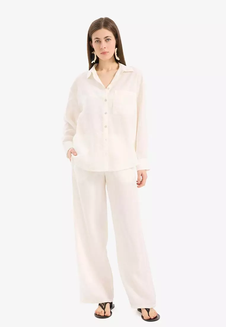 Regular Fit Stretchy Waisted Beach Pants-Fall in Love E1172Ax25Sm