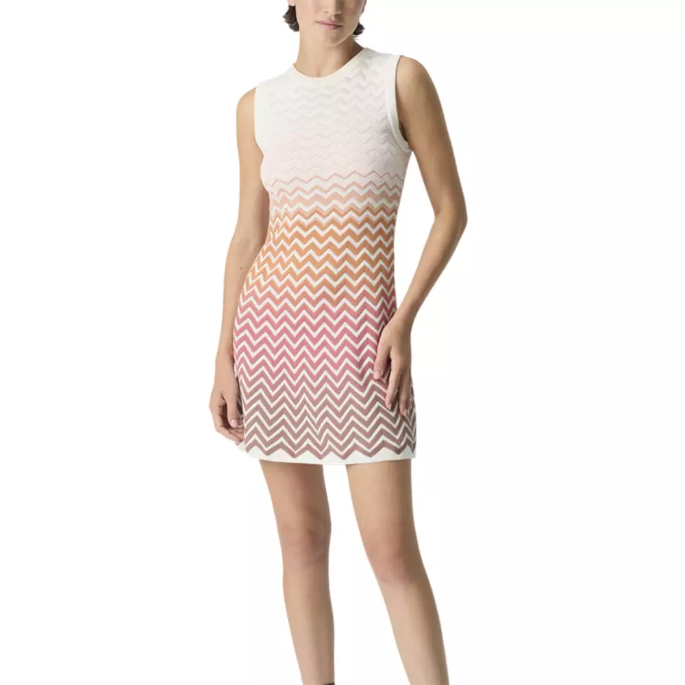 Jacquard Cotton Viscose Blend Sleeveless Short Dress Light Blue and Yellow Tones