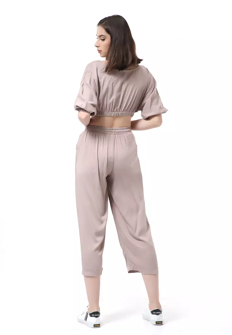 Nayra One Set Setelan Wanita Atasan Crop Lengan 3/4 Celana Kulot Material Rayon ORIGINAL - Milo