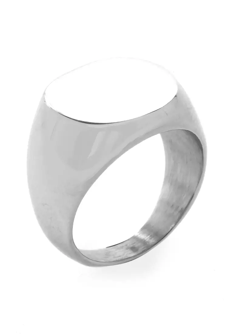 Daisy Cincin Signet Ring Desain Oval Aksesoris Pria Wanita Material Titanium ORIGINAL - Silver Glossy