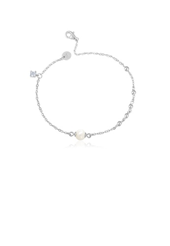 Glamorousky white 925 Sterling Silver Simple Fashion Geometric White Freshwater Pearl Bracelet with Cubic Zirconia 8347EACDF1933DGS_1