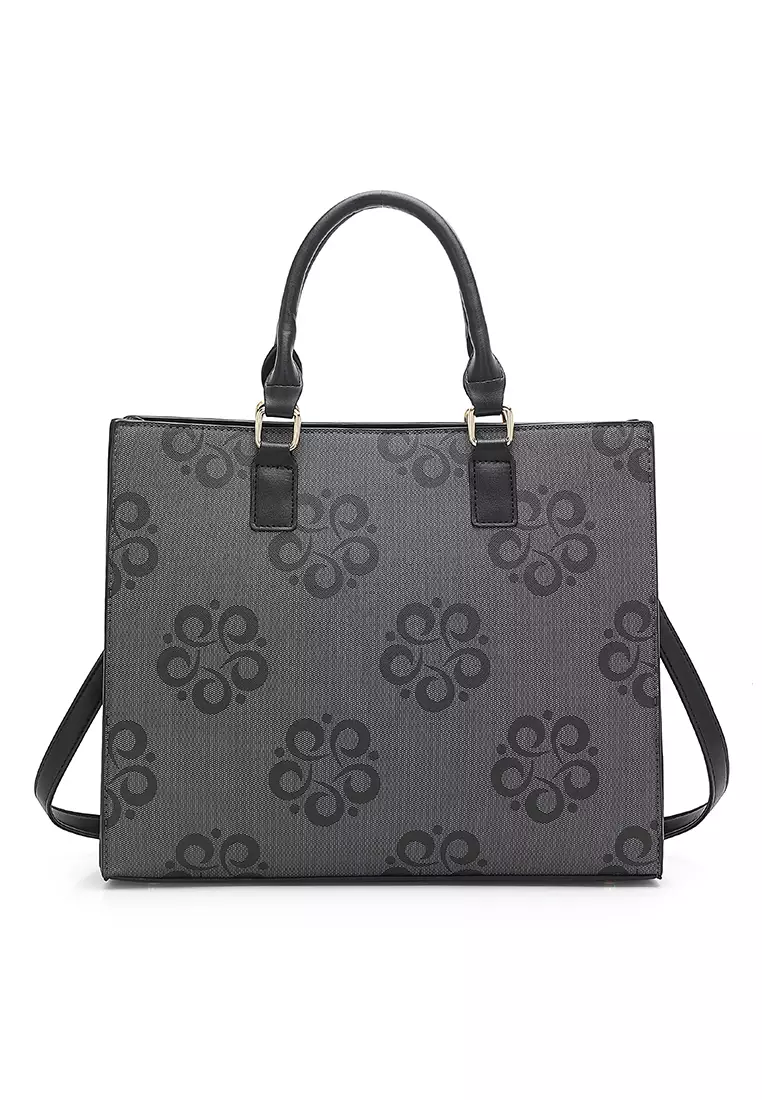 Women's Monogram Top Handle Bag / Sling Bag / Crossbody Bag - Black