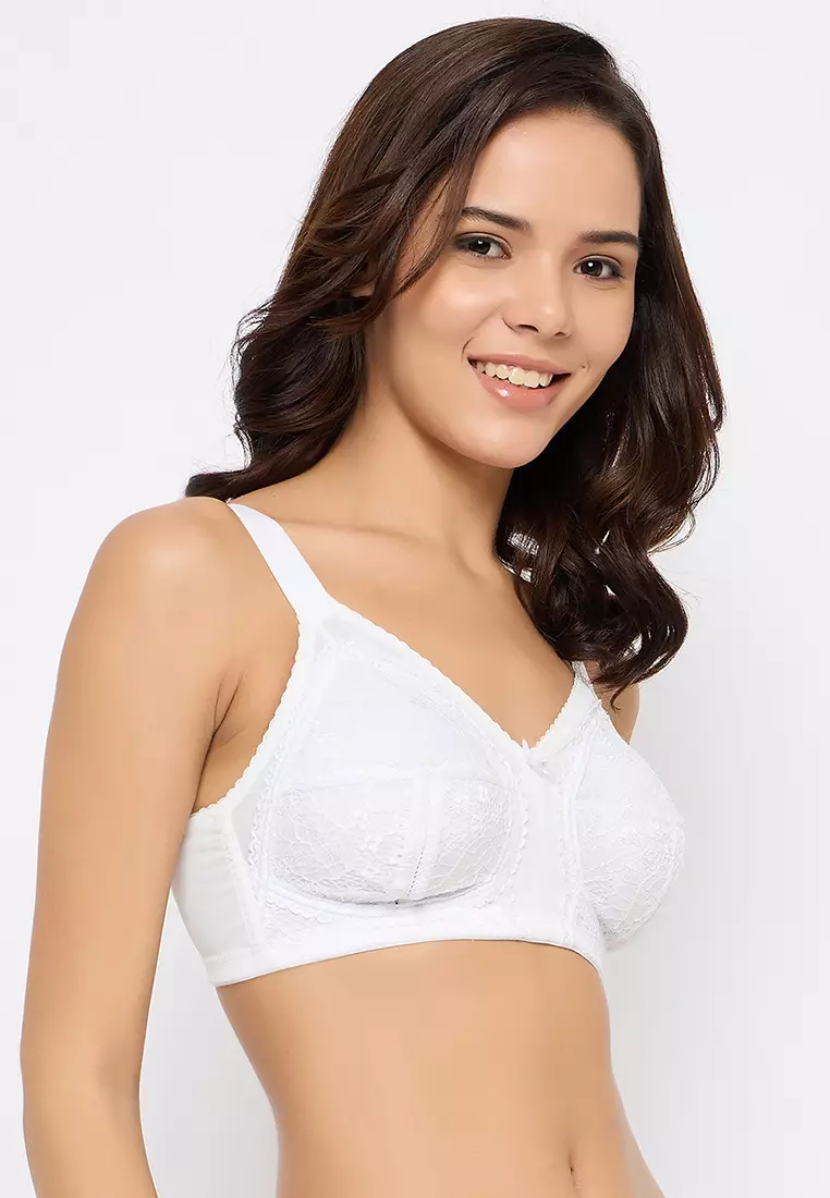Clovia Non-Padded Non-Wired Full-Figure Minimizer Bra in White-Lace