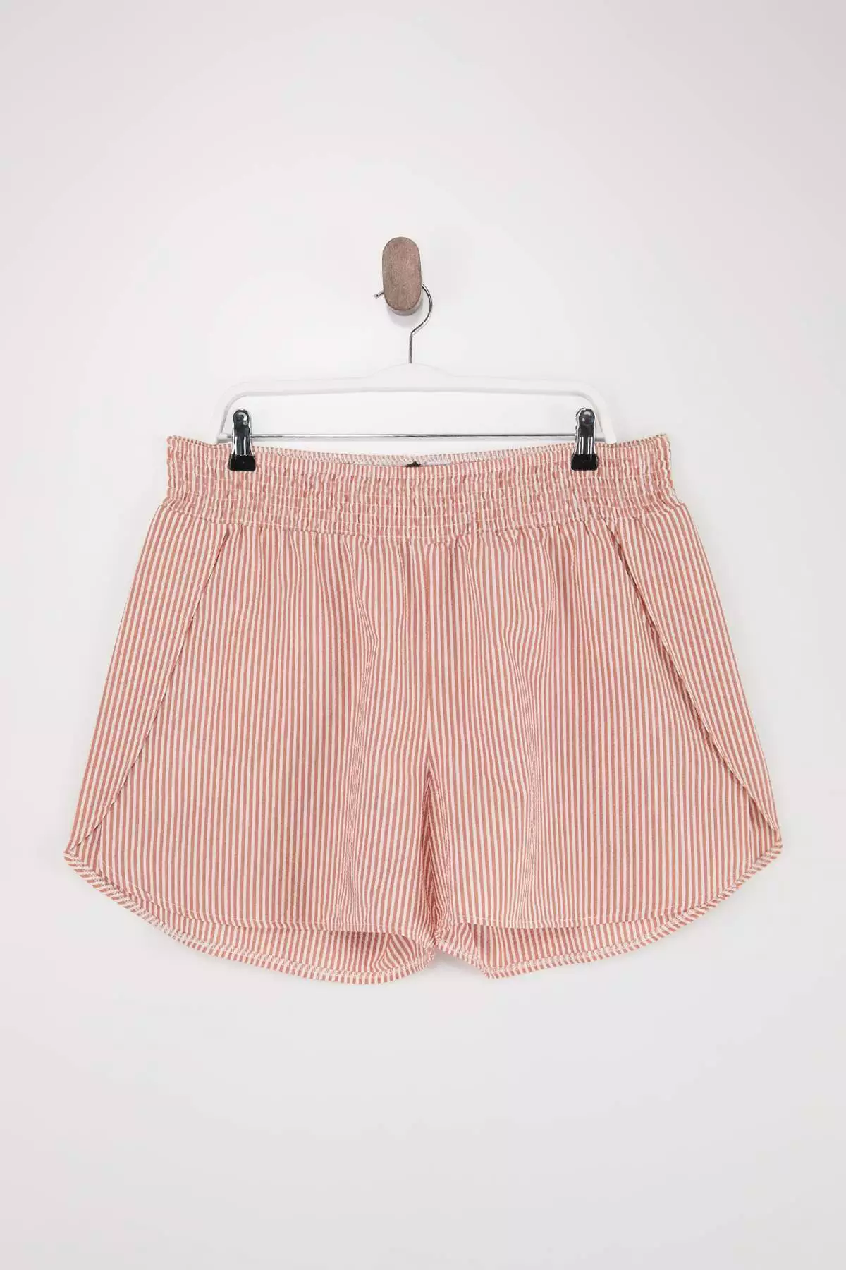 Beachwear Salmon Striped Seersucker Textured Fabric Plus Size Beach Shorts Tbbss26Ap00007
