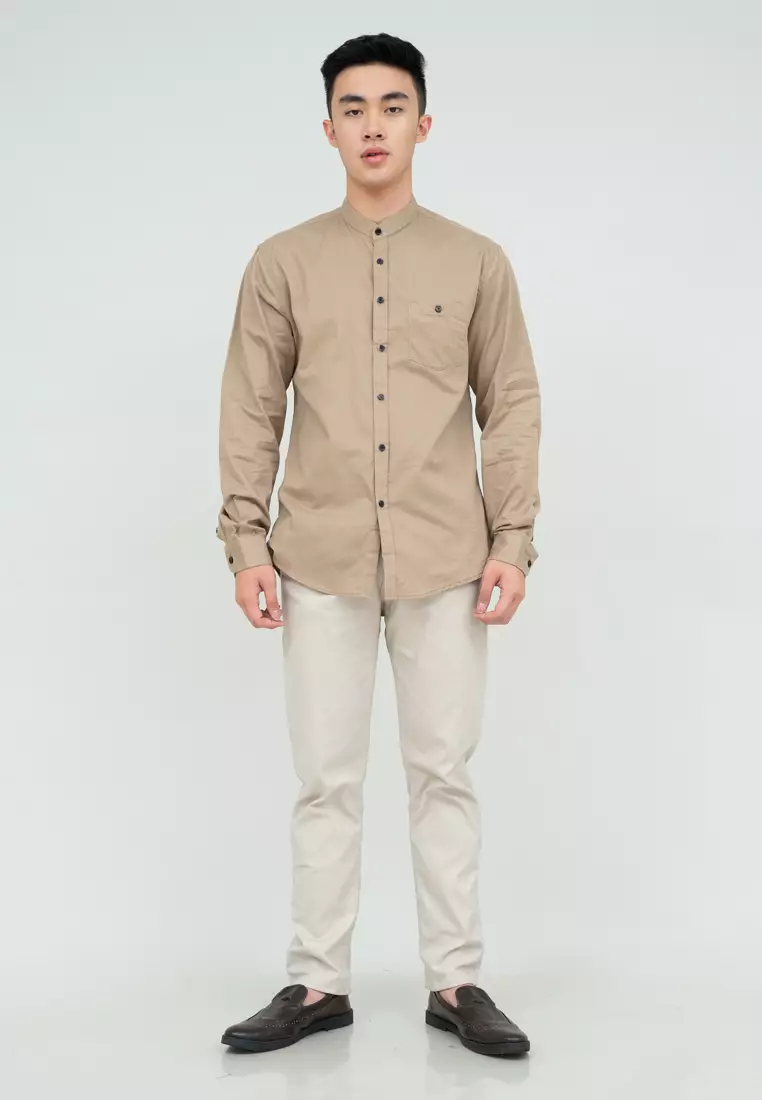 Houseofcuff kemeja Koko Lengan Panjang Pria Cream