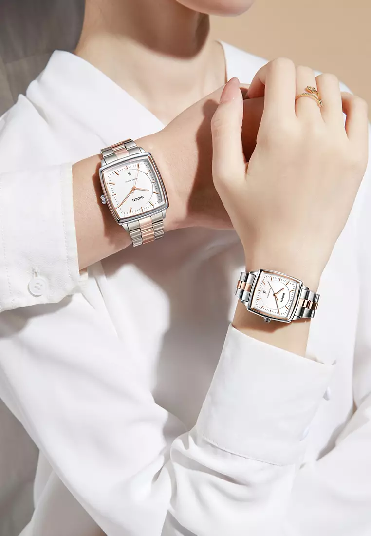 Jam Tangan Couple Original Full Luminous Kuarsa Tali Stainless Steel Fashion Classic Jam Tangan Pria dan Wanita rosewhite