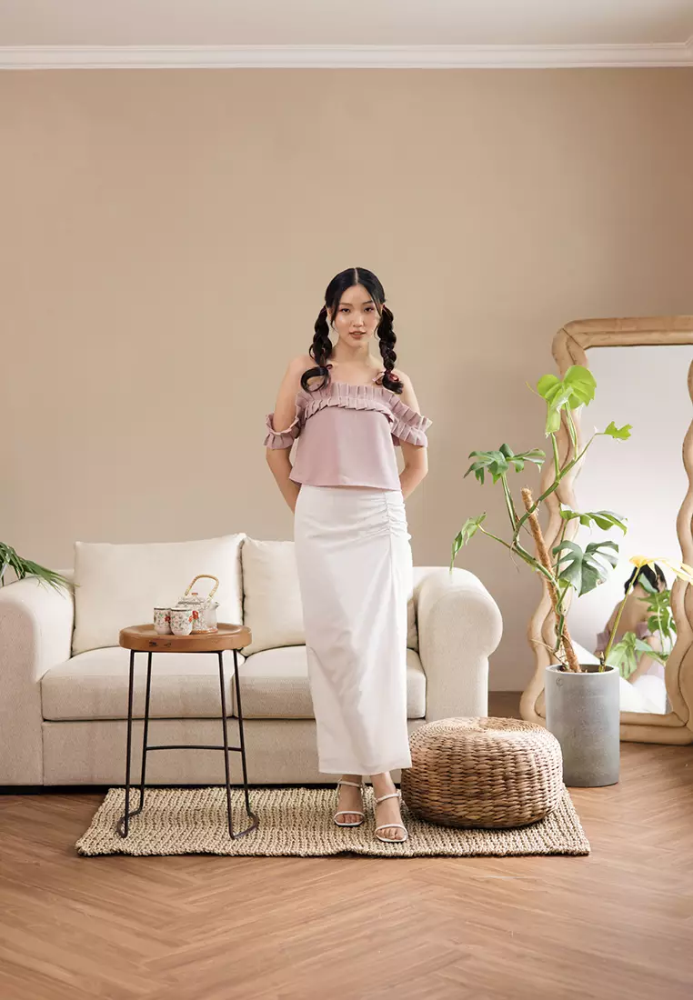 Ruffle Pleat Tube Crop Top in Rose