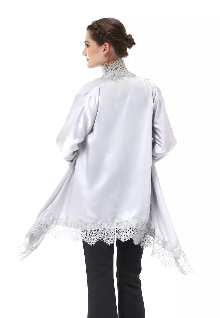 Reine Atasan Wanita Outer Kebaya Traditional Design Material Silk ORIGINAL - Gray