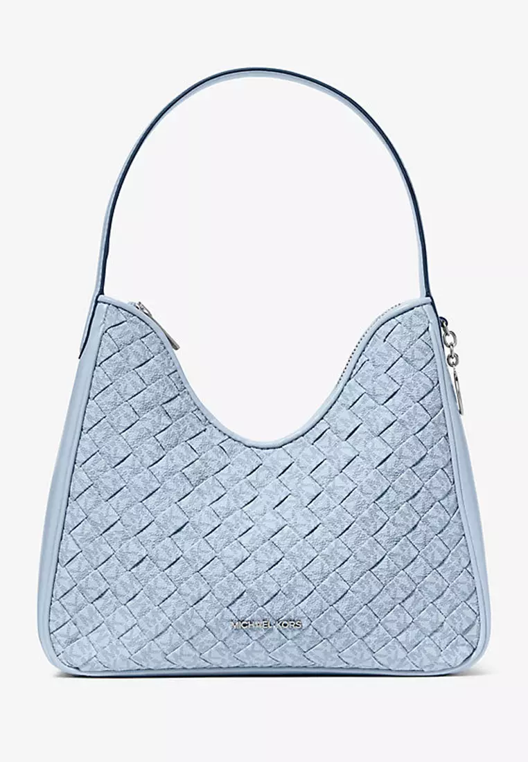 Nayla Small Woven Signature Logo Hobo Shoulder Bag
