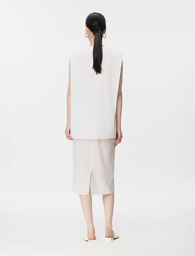 短款拼接無袖連衣裙