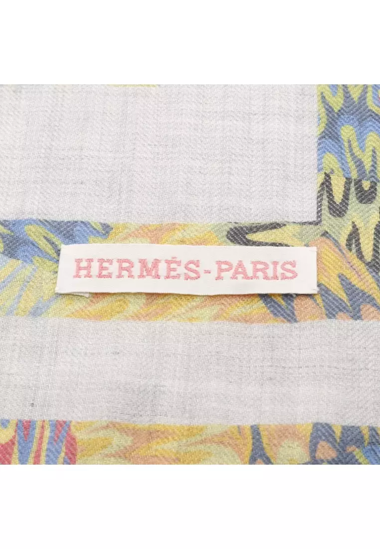Pre-Loved Hermès carres 90 MARBLE EX-LIBRIS scarf cashmere silk gray multicolor Kyoto Marble