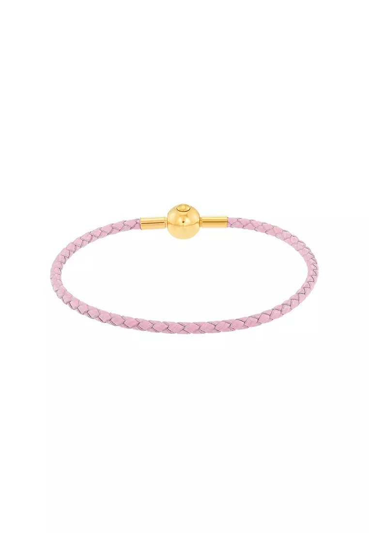 HABIB Leather Bracelet Pink with Round Button Brass Clasp WWGB2261023(2.5)