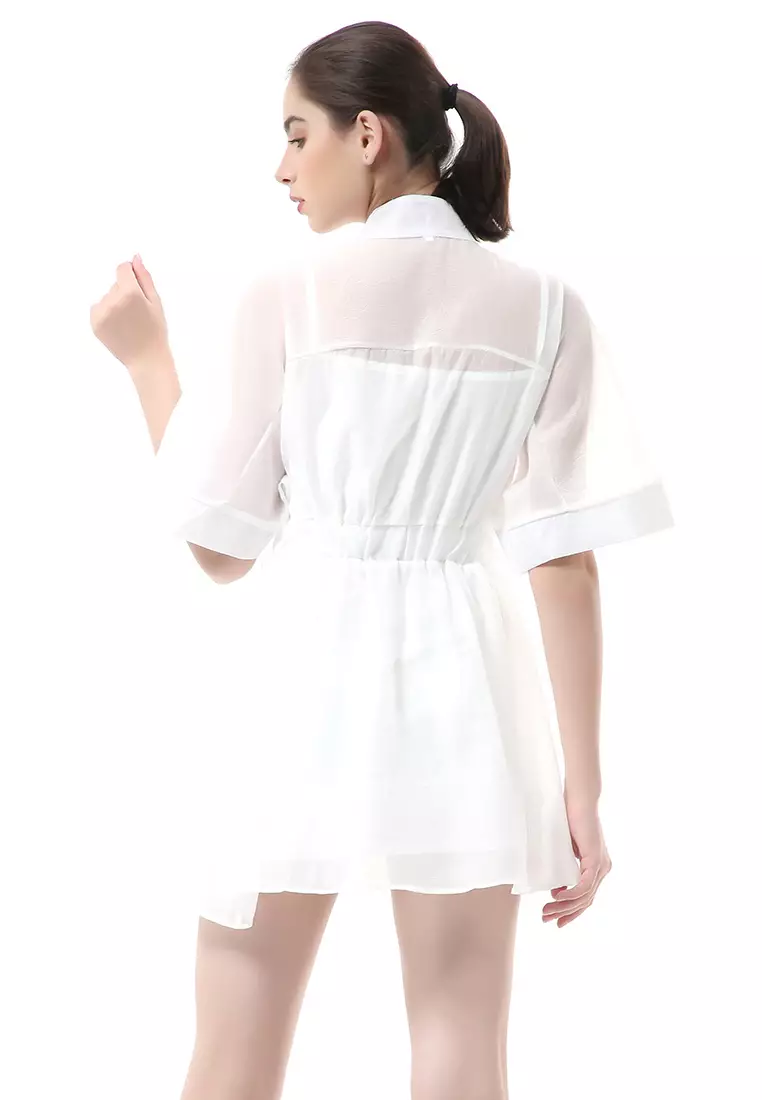 Rachel Mini Dress Organza Wanita Korean Style Lengan Pendek Material Velvet ORIGINAL - White