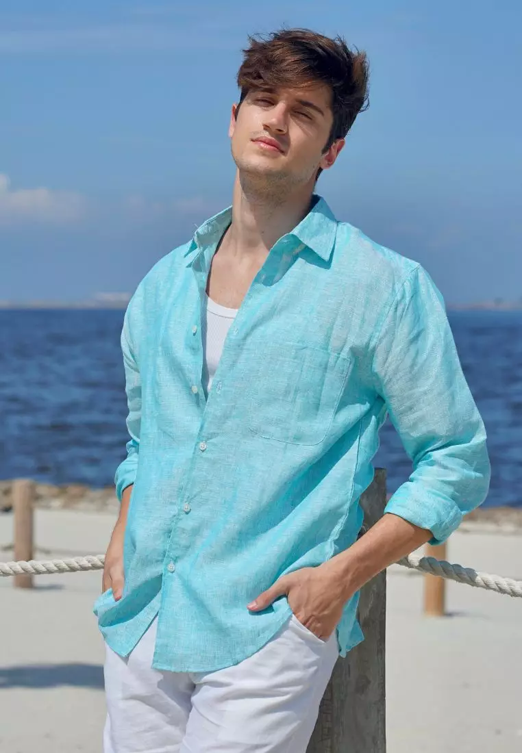 Kalba Kemeja Linen Lengan Panjang Pria Tosca | Linen Long Sleeve Shirt Men Tosca