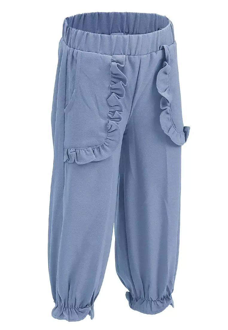 Yocelyn Celana Panjang Anak Perempuan Variasi Saku Pants Kids Daily Motif Polos Material Crepe ORIGINAL - Marine