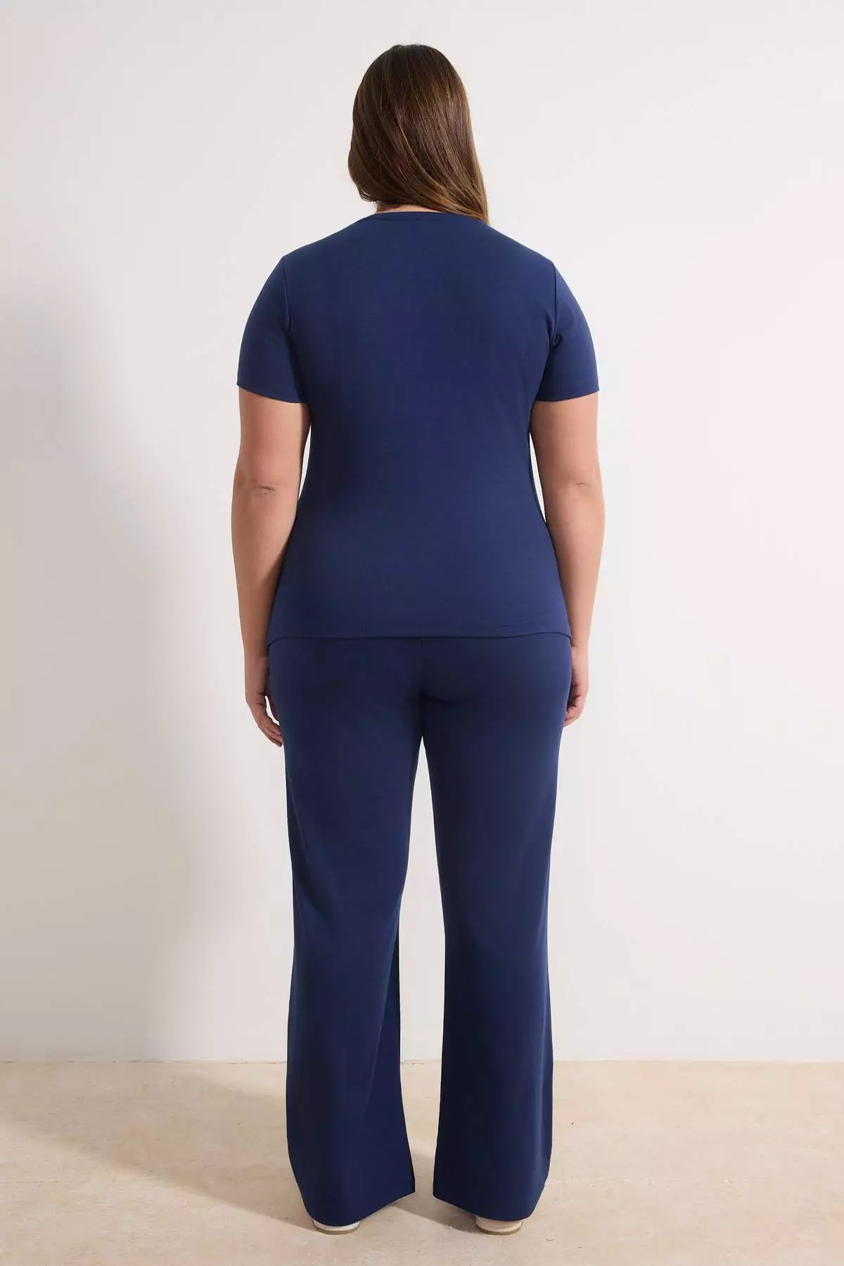 Navy Blue Fitted/Bodycon Ribbed Stretch Knitted Top And Bottom Set Tbbss25Cp00024
