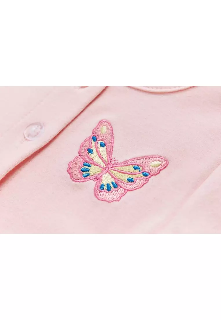 嬰兒女孩粉色花卉連體衣連粉色開襟羊毛衫 兩件套裝