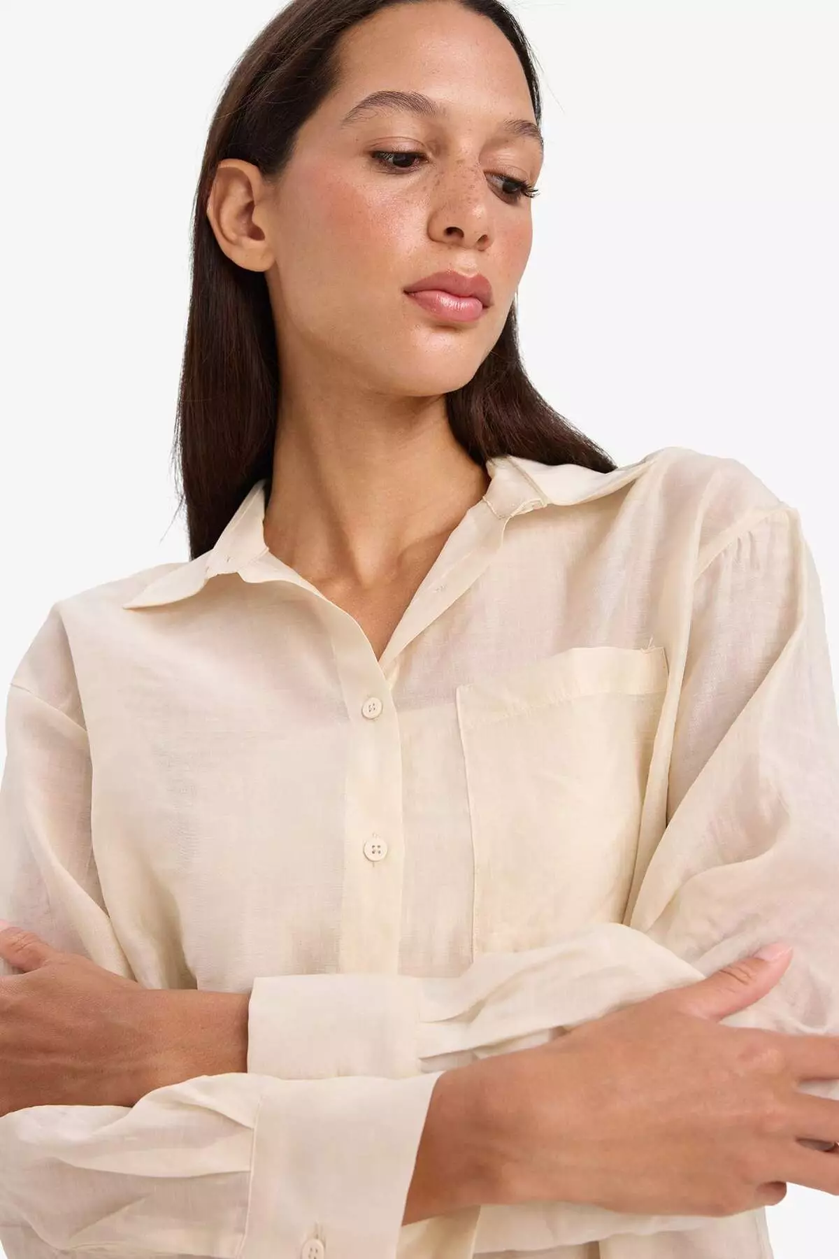 Oversize Wide Fit Basic Plain Modal Long Sleeve Shirt E3866Ax25Sp