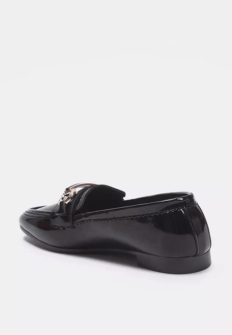 Black Metal Accessories Detailed Patent Leather Extra Comfortable Women Loafer Shoes Takss25La00015