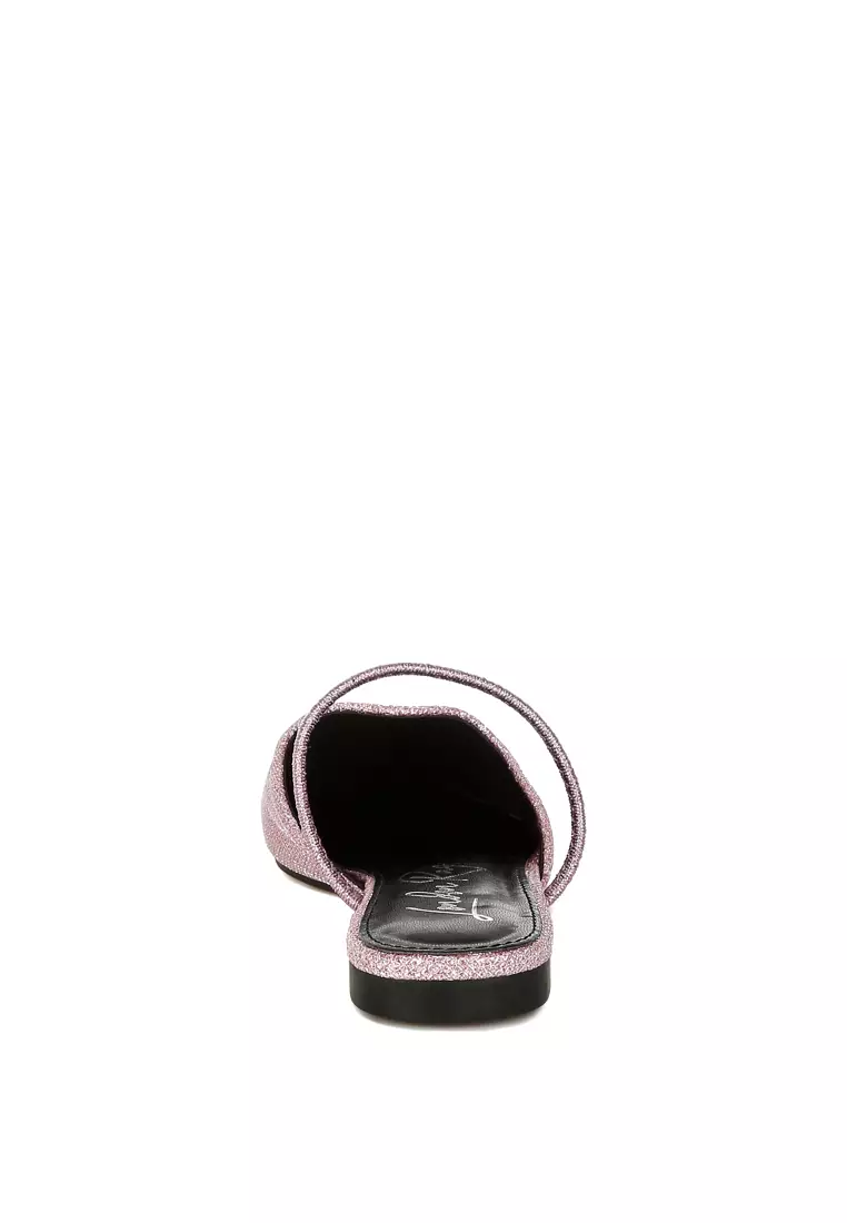 Glitter Faux Leather Flat Mules in Pink