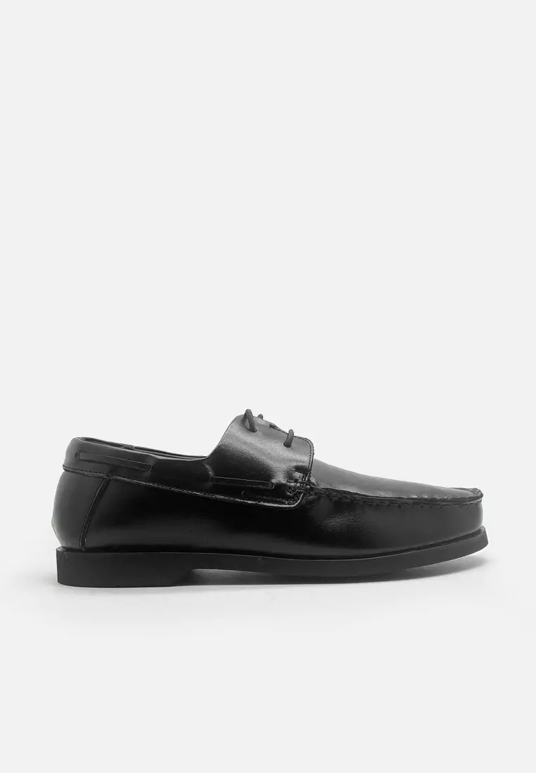 Zion Sepatu Moccasin Casual Pria Kulit Asli Tali - Black