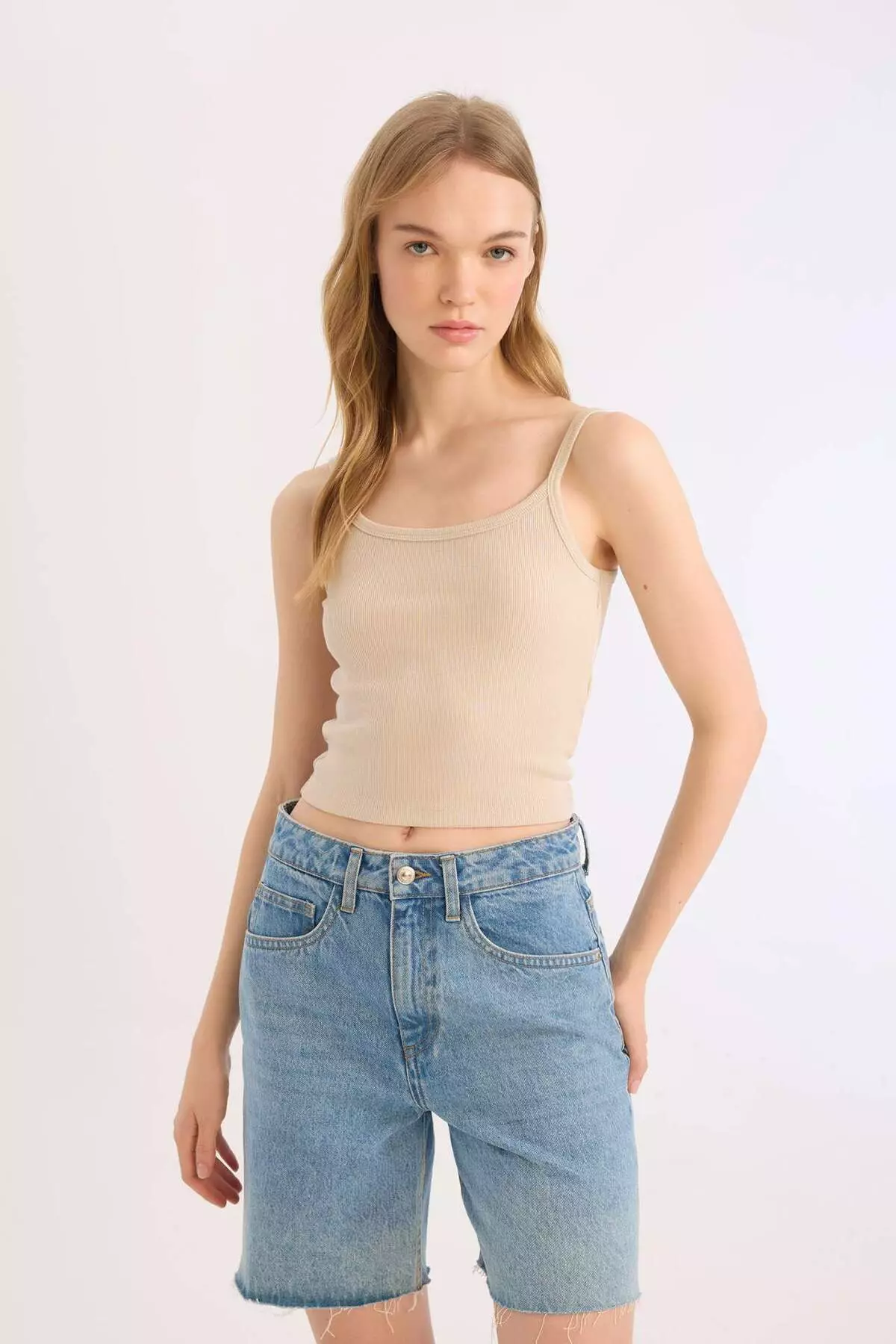 Coool Fitted Bodycon Ribbed Camisole Strap Basic Plain Tank Top B0563Ax25Sm