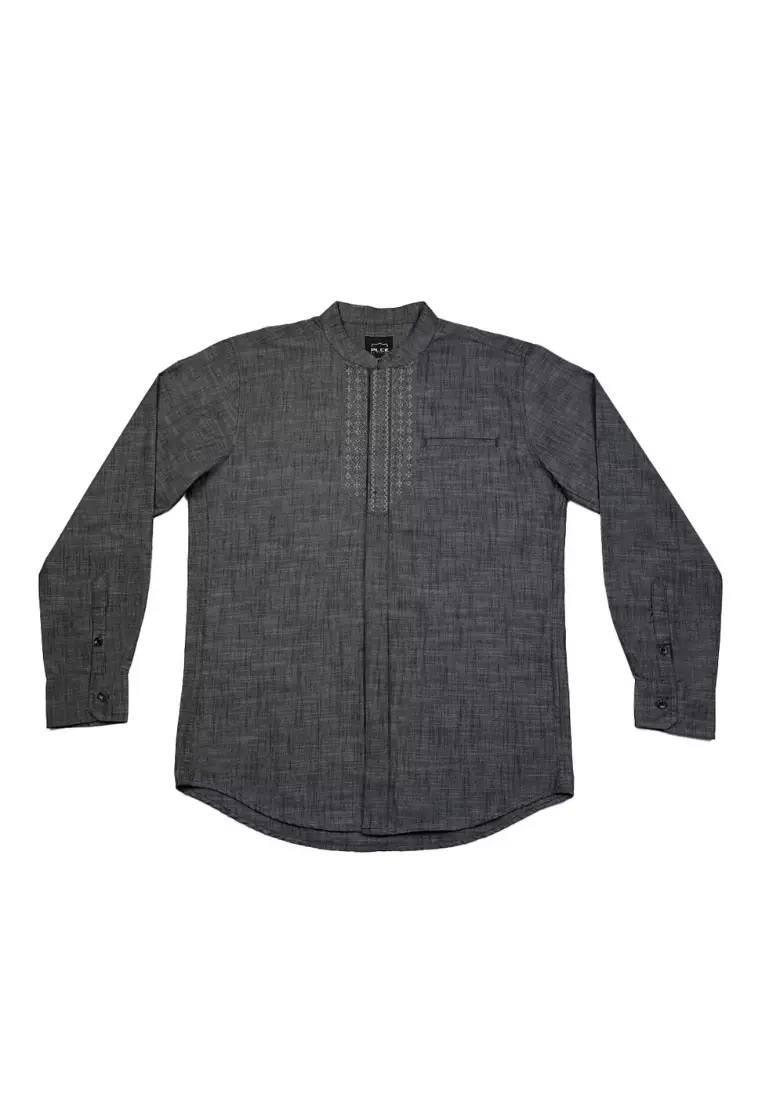 POLICE Kemeja Koko Bordir Cotton Slub Regular Fit Lengan Panjang Pria