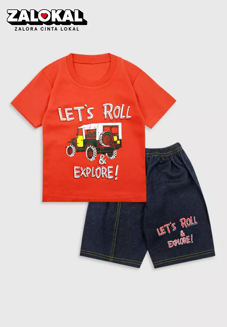Wakakids Baju Bayi Anak Laki Laki Setelan Celana Jeans Motif Lets Roll Explore 3321 Merah