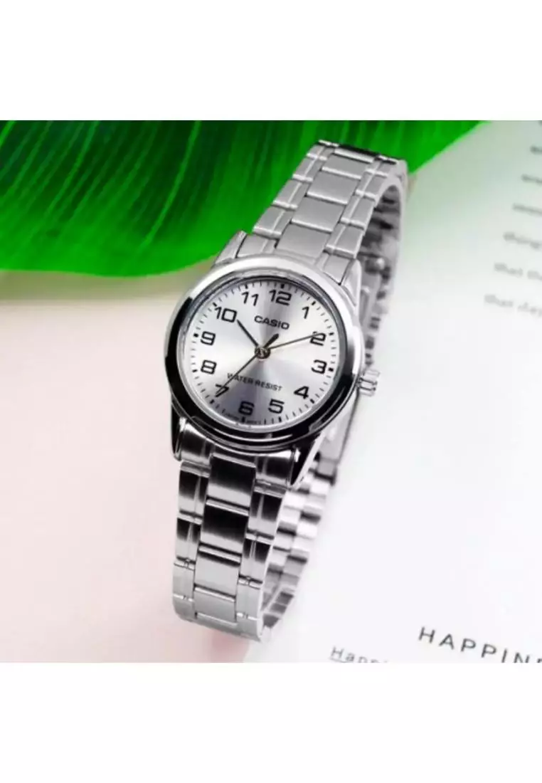 Couple Analog Watch MTP-LTP-V001D-7B with Silver Stainless Steel Band